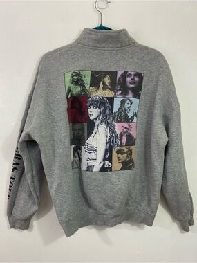 Taylor Swift The Eras Tour Quarter Zip Pullover Gray Fleece Sweatshirt Large